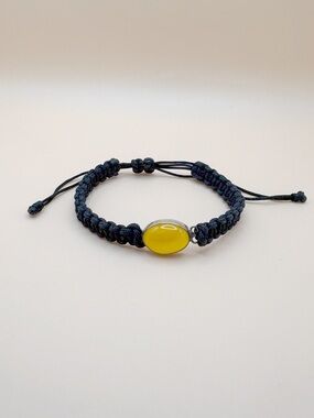 Handmade Macrame Yellow Agate Bracelet- Black Cord